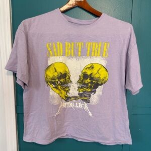 Lavender Metallica Graphic Crop Top T-Shirt Size Medium 100% Cotton